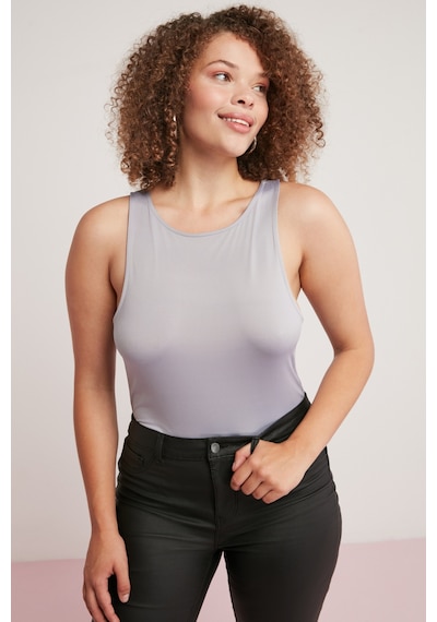 ETHIQUET SHELBY Kadın Vücuda Tamamen Oturan Halter Yaka Sıfır Kol Gri Büyük Beden Body