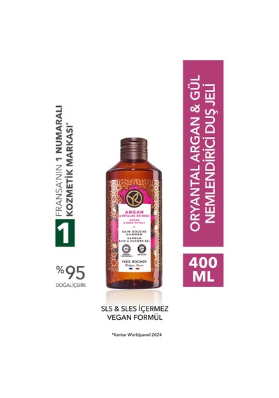 Yves Rocher Duş Jeli - Nemlendirici Oryantal Argan Ve Gül - Sls,sles İçermez,vegan-400ml Diğer