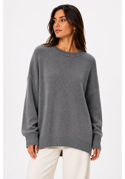 Vadon 1039 Kadın Salaş Yumuşak Dokulu Oversize Basic Triko Kazak Antrasit