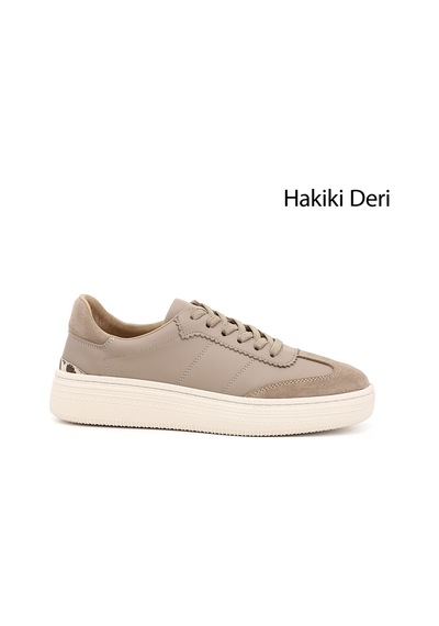 Gönderi(R) Gönderi R Vizon Lastik Bağcıklı Dolgu Taban Hakiki Deri Sneaker Vizon