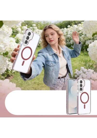 Galaxy S25 Fe Kılıf Taşlı Simli Magsafe Kamera Yükseltili Silikon Hesaplı Dünya Şeffaf