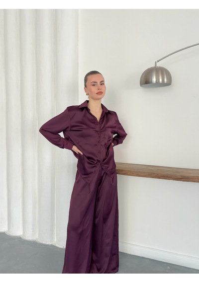 Verymoda Saten Gömlek - F2062 MÜRDÜM