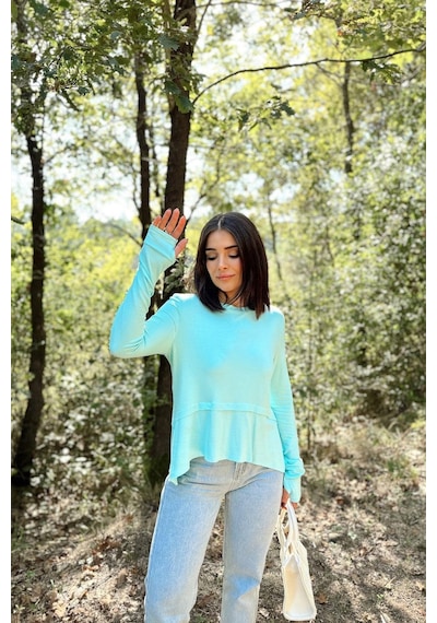 WeShaya Kadın Mint Elleri Eldiven Detaylı, Asimetrik Kesim, Bisiklet Yaka, Eteği Pliseli, Salaş Spor Bluz Mint WeShaya Kadın Mint Elleri Eldiven Detaylı, Asimetrik Kesim, Bisiklet Yaka, Eteği Pliseli, Salaş Spor Bluz Mint