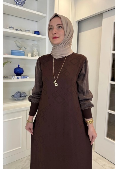 Rabia Şamlı Kayra Triko Elbise Acı Kahve Normal