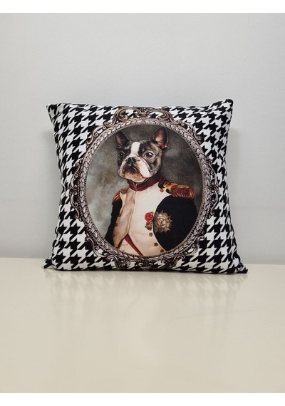 Köpek General Boston Terrier Kaz Ayağı Desen Kırlent Kılıfı Renkli