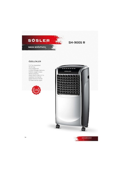 Süsler Sh-9005r Uzaktan Kumandalı Sulu Hava Soğutucu
