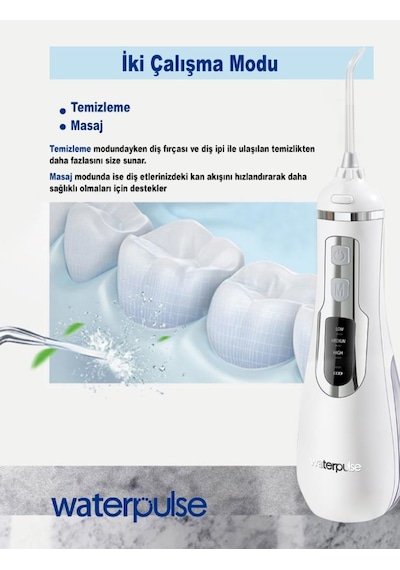 WaterPulse WP-V500-W Taşınabilir Şarjlı Masajlı Diş Protez Bakım ve Ağız Duşu