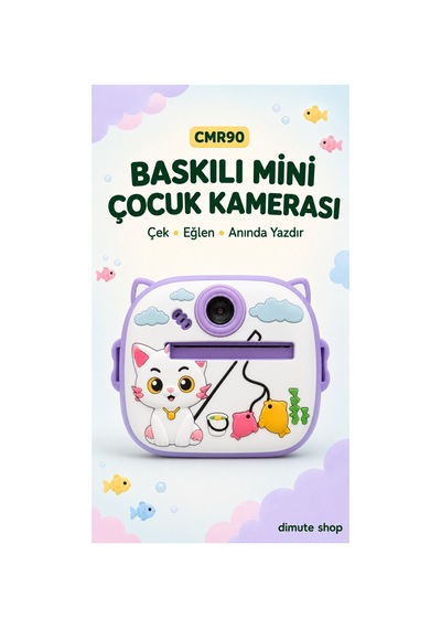 Cmr90 Çocuklar İçin Anında Baskılı Mini Dijital Kamera 1080p Çift Kameralı Mor Kedi - 902064815