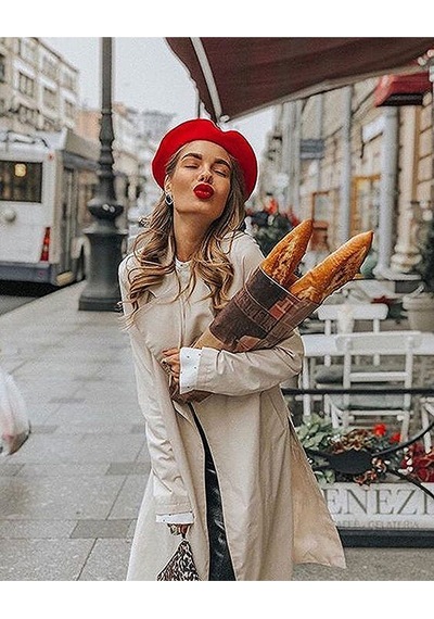 Eke Tekstil Kırmızı Fransız Ressam Avusturalya Yünü Keçe Bere Açık Kırmızı