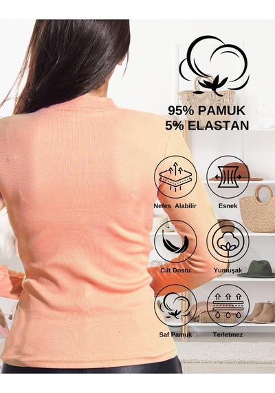 Alya Underwear Kaşkorse Tam Boğazlı Body Sweatshirt, Fitilli Kumaş, Likralı, Gül Kurusu Yavru Ağzı