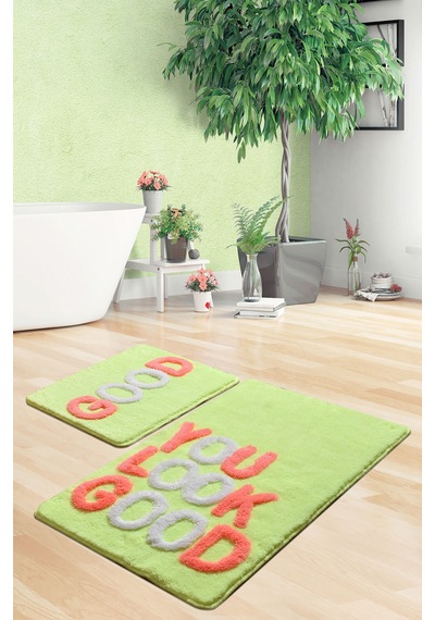 GOOD NEON YEŞİL 2 LI SET Banyo Halısı, Paspas