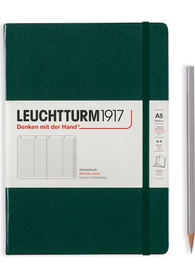 Leuchtturm1917 Adres Defteri, Sert Kapak, 100 Gr. Kağıt, Orman Yeşili Kapak, A5