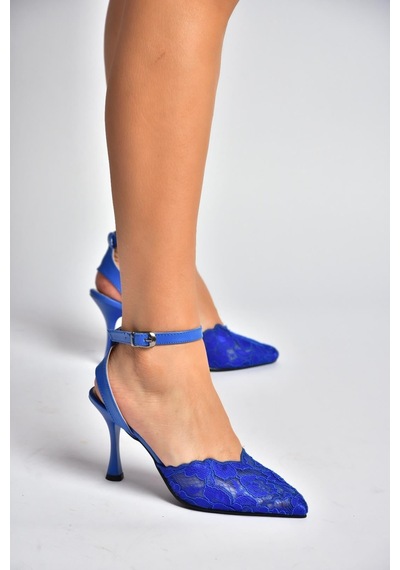 Fox Shoes Y752044206 Saks Mavi Dantelli İnce Topuklu Kadın Ayakkabı