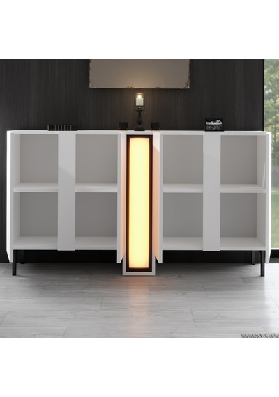Nova Siyah Demir Ayaklı Rgb Led Işık Sistemli Beyaz Konsol Beyaz - Siyah