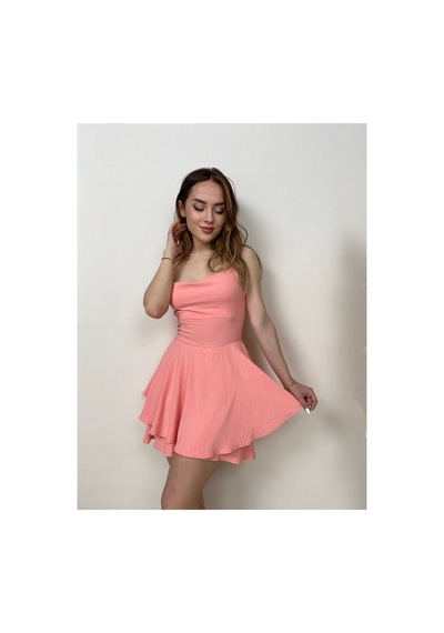 Munora Butik Sırt Detaylı Eteği Şortlu Pudra Elbise Pudra Pudra