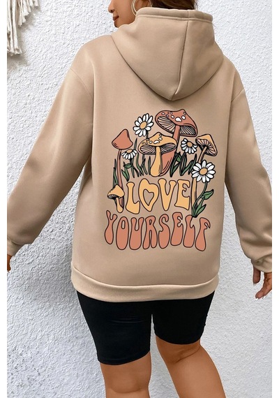 Uyguntarz Unisex Oversize Love Yourself Baskılı Sweatshirt Bej