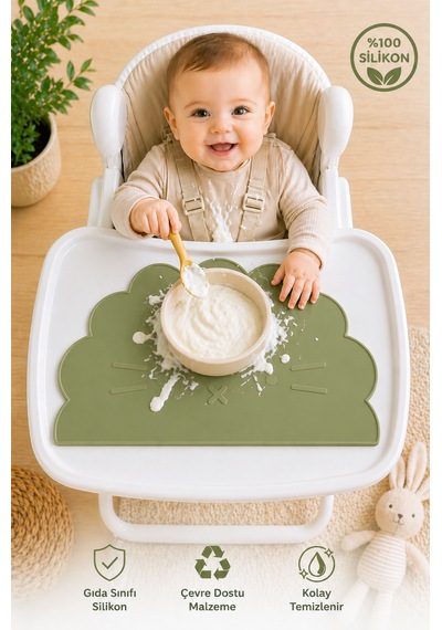 Siliconly %100 Silikon Bebek Beslenme Matı Kolay Temizlenebilir Mama Altlığı Yeşil