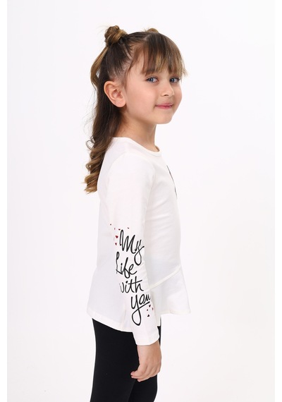 Toontoy Kids Toontoy Kız Çocuk Göğsü Pullu Fiyonklu Nakışlı T-shirt Ekru