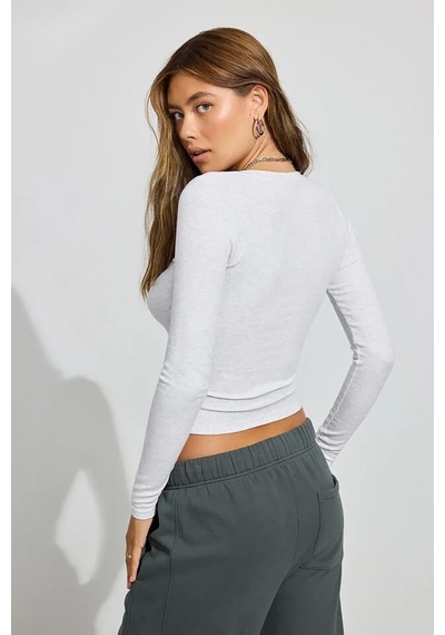 Madmext Gri V Yaka Uzun Kollu Kaşkorse Body Mg2192 Gri