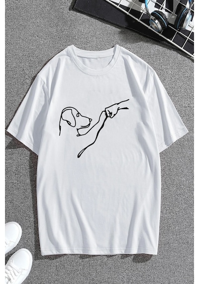 Uyguntarz Can Dostum Köpeğim Temalı Unisex Oversize Tshirt Beyaz