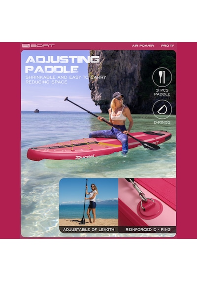 Air Power Pink 335x86x15 Cm Çift Taraflı Kürekli Şişme Paddle Board Sup Seti 175 Kg