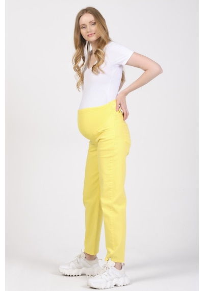 Busa Hamile Mom Fit Kot Pantolon Sarı-sarı