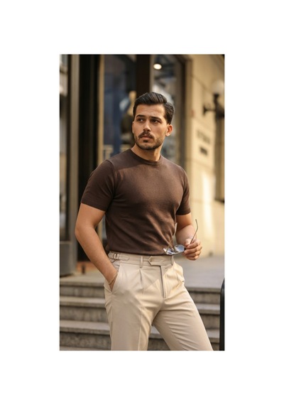 Butik İstanbul Erkek Basic Bisiklet Yaka Kısa Kollu Triko Tişört - %100 Pamuk Akrilik Kahverengi Butik İstanbul Erkek Basic Bisiklet Yaka Kısa Kollu Triko Tişört - %100 Pamuk Akrilik Kahverengi
