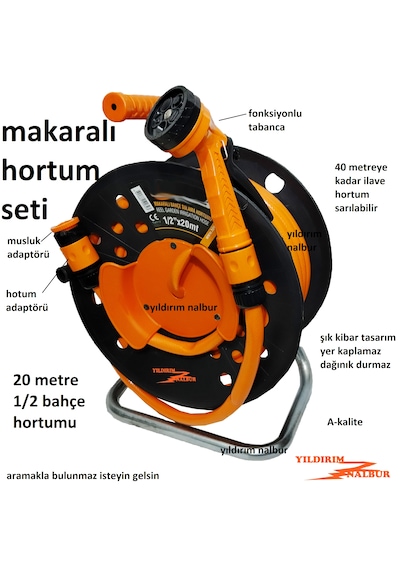 20 Metre Makaralı Bahçe Fiskiye Ve Afaptör Set Hortumu 1/2 Kalın