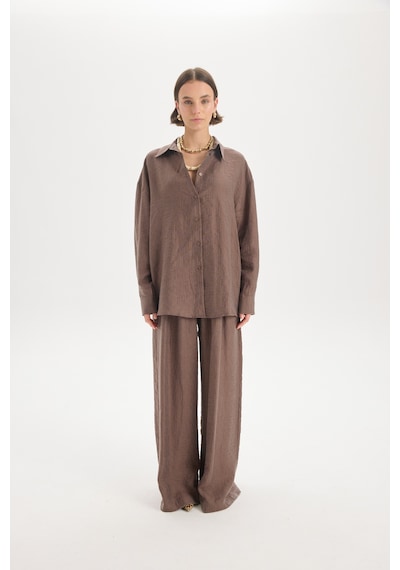 Mai Collection Mai Studios Co. Yovena Düğme Detay Kahve Oversize Gömlek Kahve