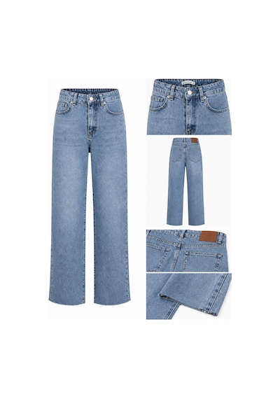 Rich Star Zara Model Kesik Paça Bayan Kot Pantolon Rich967-8036 Kar Yıkama Mavi