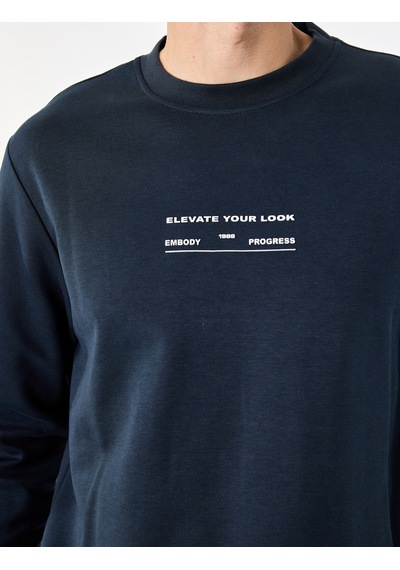 Koton Bisiklet Yaka Pamuklu Uzun Kollu Baskılı Sweatshirt Lacivert 7wam70049mk