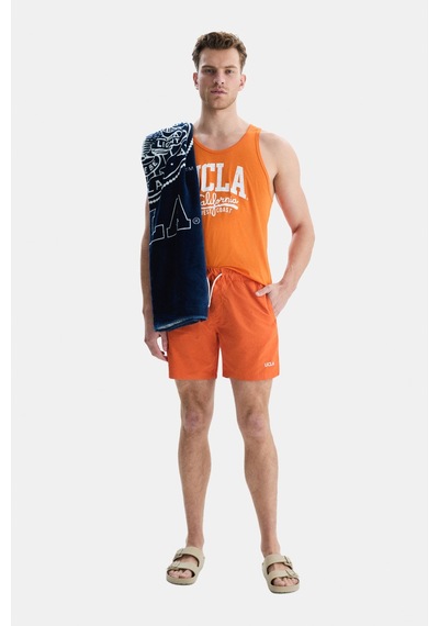 Ucla Perkıns Turuncu Deniz Şort Nakışlı Standard Fit Erkek Deniz Şort Turuncu