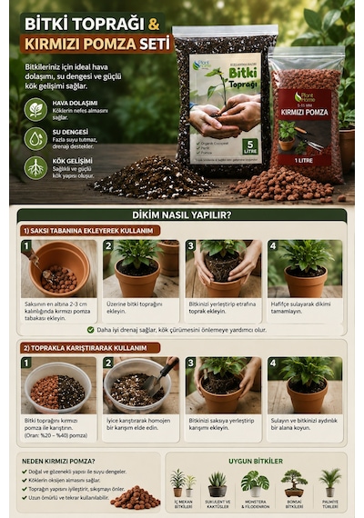 Bitki Toprağı & Kırmızı Pomza Seti 5 L Bitki Toprağı + 1 L Ponza Organik Cocopeat İçerikli Diğer
