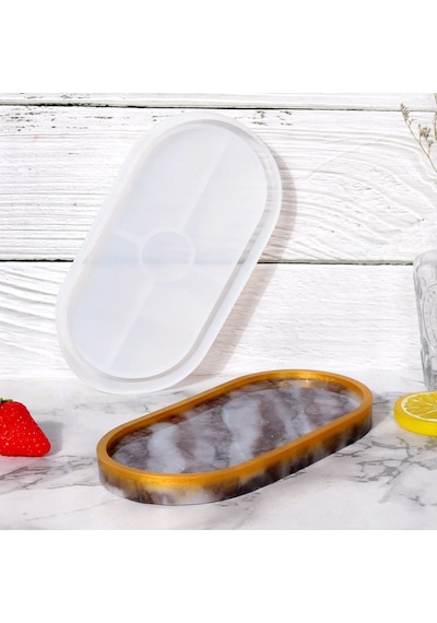 Silikon Kalıp Taş Tozu İthal Dekoratif Orta Boy Oval Tabak Kalıbı Parafin Mum Epoksi Hb80-0185