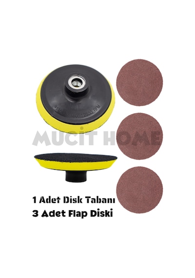 Mucit Home 1 Adet Cırtlı Disk Zımpara Tabanı Ve 3 Adet Zımpara Diski