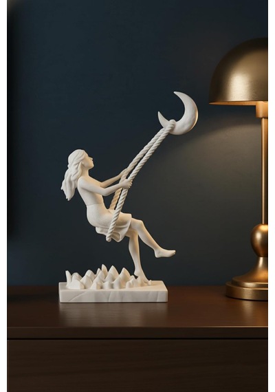 Sallanan Kız Biblosu - Dekoratif Hediye - Home Hediyelik - Ay'da Sallanan Kız Beyaz 14 X 19 Diğer