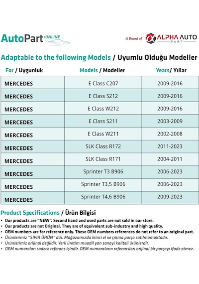 Mercedes İçin Motor, Kaput Keçe Klipsi- 10'lu
