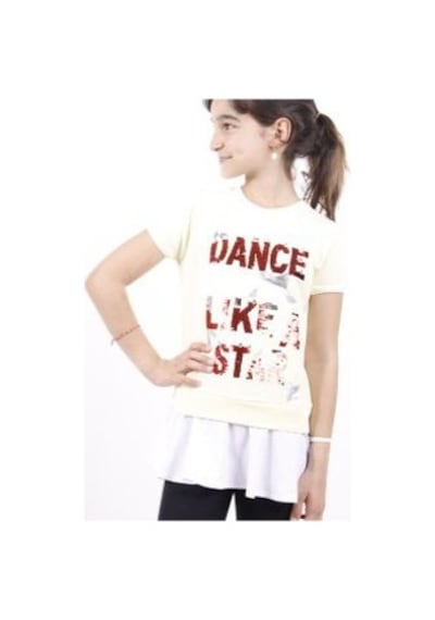 Toontoy Kids Toontoy Kız Çocuk Dance Pul Nakışlı Tişört Siyah
