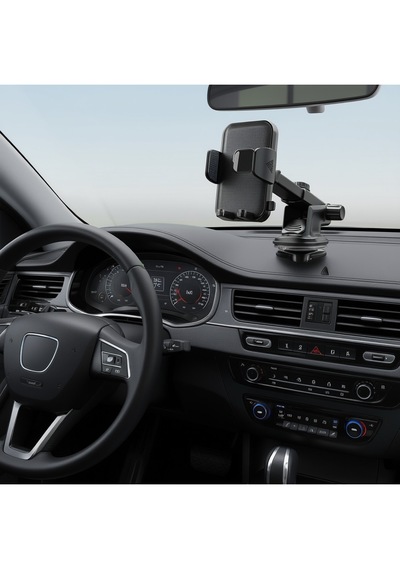 Araç İçi Otomatik Telefon Tutucu Cam Ve Torpido İçin Premium Versiyon 360 Vantuzlu Ayarlı, Siyah