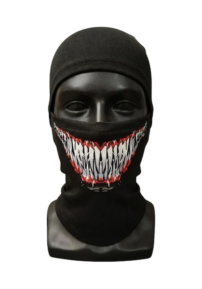 Womanandkids Wak Unisex Tam Yüz Balaklava Diş Desenli Kışlık Maske Nefes Alan Esnek Kask Altı Boyunluk Yumuşak Viskoz Siyah