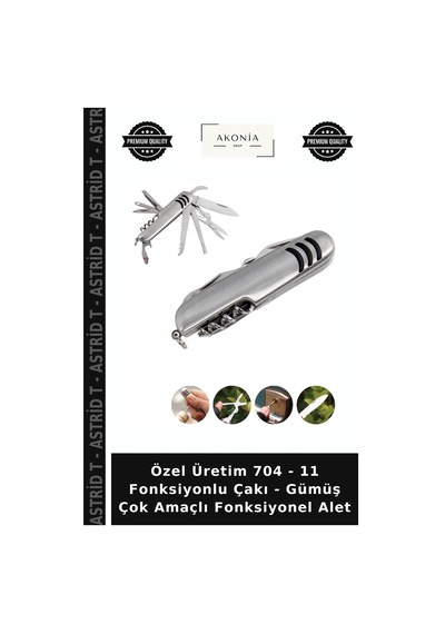Özel Üretim 704 - 11 Fonksiyonlu Çakı - Gümüş Çok Amaçlı Fonksiyonel Alet