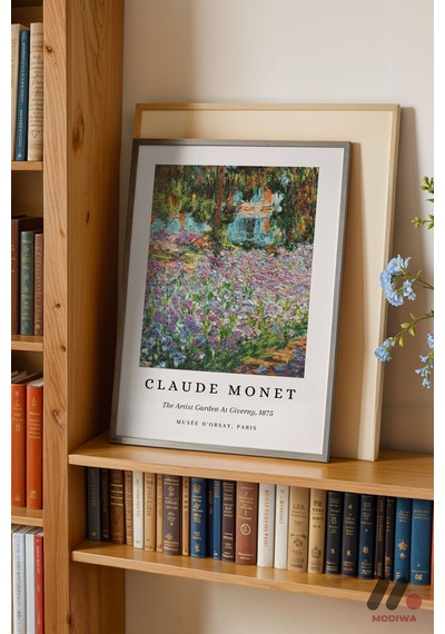 Claude Monet Iris Bahçesi, Siyah Çerçeveli Duvar Tablosu - Modern Ev Dekorasyonu