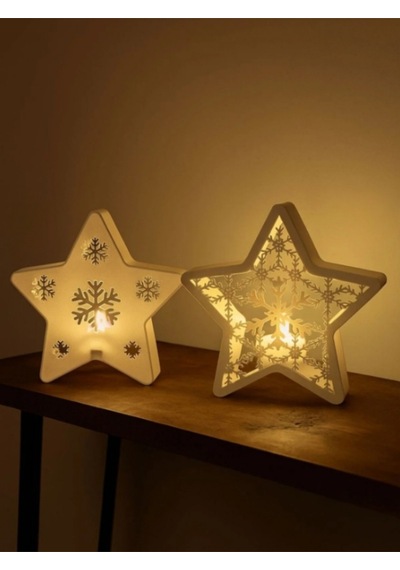 3dprototürk Yılbaşı Seti 2 Adet 15 Cm Yıldız Figür Işıklı Dekorasyon Tealight Led Mum Dahil 3d Baskı
