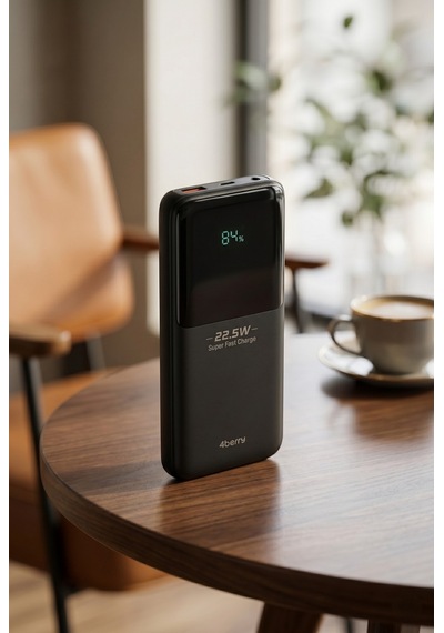 4berry Y376 10000mah 22.5w Süper Hızlı Şarj Type-c Ve Lightning Kablolu Powerbank Siyah