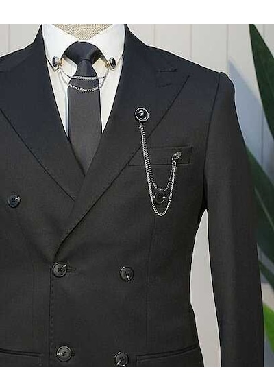 Bys Beystil Oscar Slim Fit Siyah Kruvaze Takım Elbise Nikol