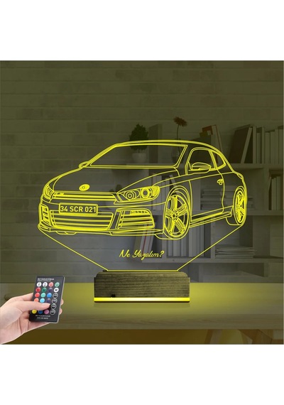 Luvivia Araba Volkswagen Scirocco Kişiye Özel 3d Lamba - Masa Gece Lambası Şeffaf