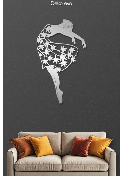 Zarafetin Dansı: Yaprak Detaylı Balerin Metal Duvar Tablosu - Metal Duvar Sanatı - Krom - 50 X 75 Cm