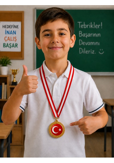 Türk Bayrağı Madalyası - Dijital Baskılı 1. Kalite Madalya Altın