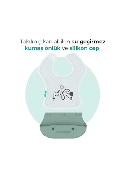 2-in-1 Katlanır Mama Önlüğü / Powder Green Çok Renkli