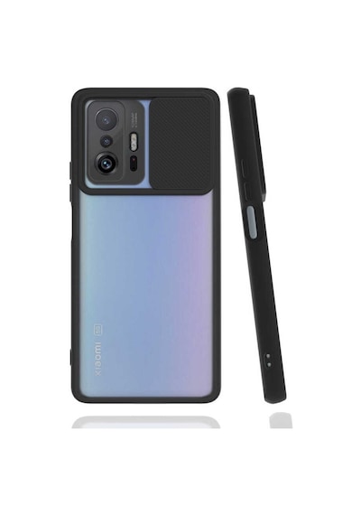 Noktaks - Xiaomi Uyumlu Xiaomi Mi 11t 5g - Kılıf Slayt Sürgülü Arkası Buzlu Lensi Kapak - Siyah T19685 Siyah